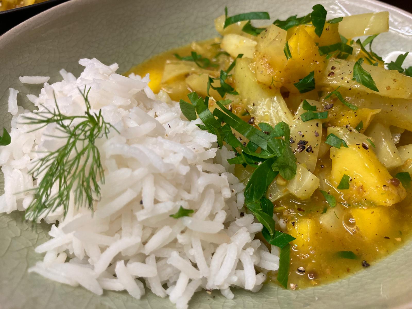 Fenchel mit Mango-Orangen-Sauce und Basmati